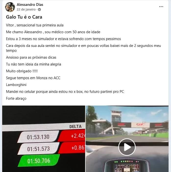 Print de tempo de volta de um participante da edição anterior