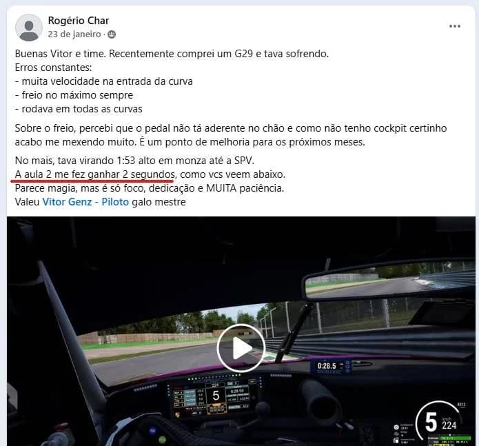 Print de tempo de volta de um participante da edição anterior