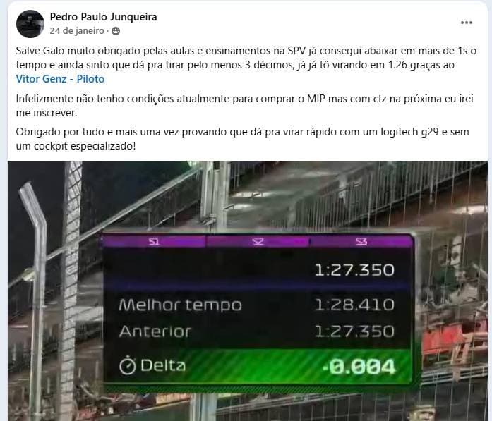 Print de tempo de volta de um participante da edição anterior