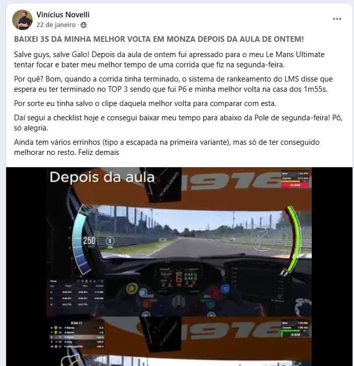 Print de tempo de volta de um participante da edição anterior